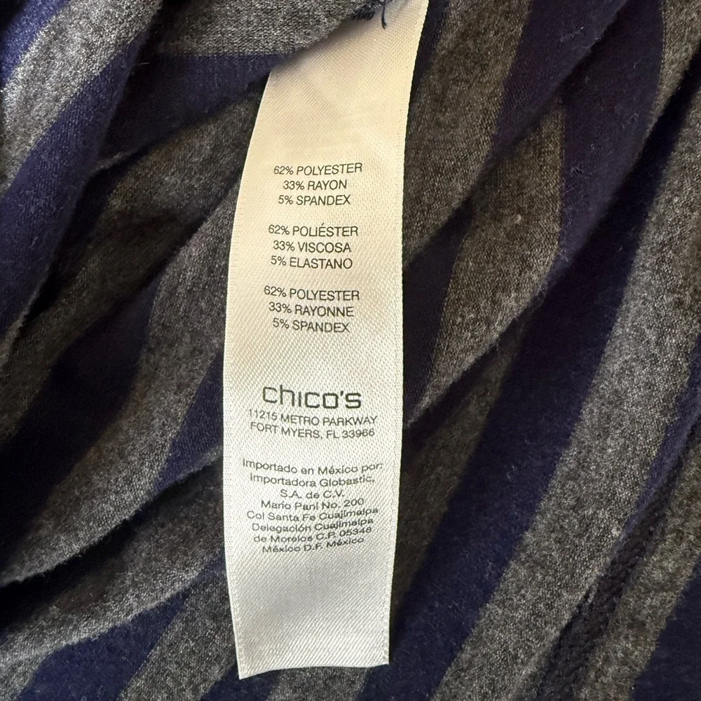 Chico's Navy and Gray Striped 3/4 Sleeve Top size 16 (Chico’s size 3)